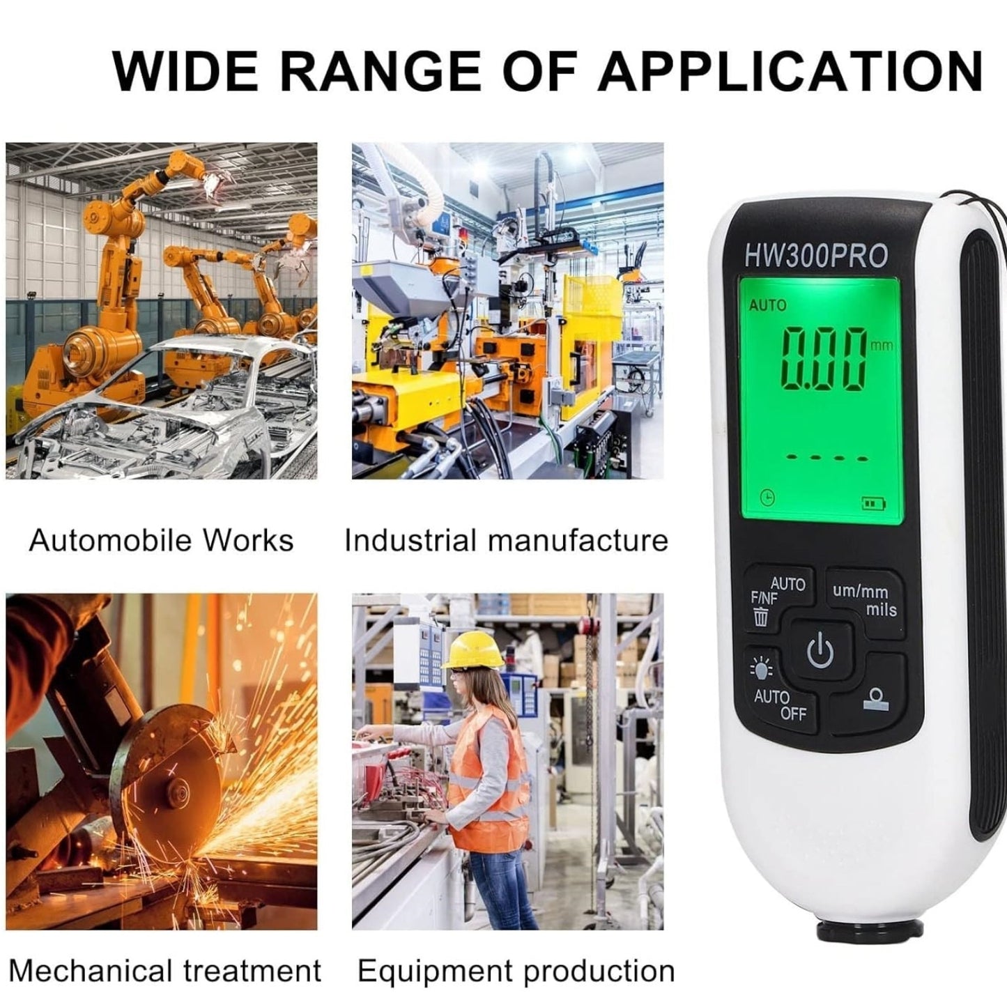 Tester profesional MACVI pentru masurarea grosimii vopselei auto, ABS, alb, sonda de inalta sensibilitate, afisaj digital