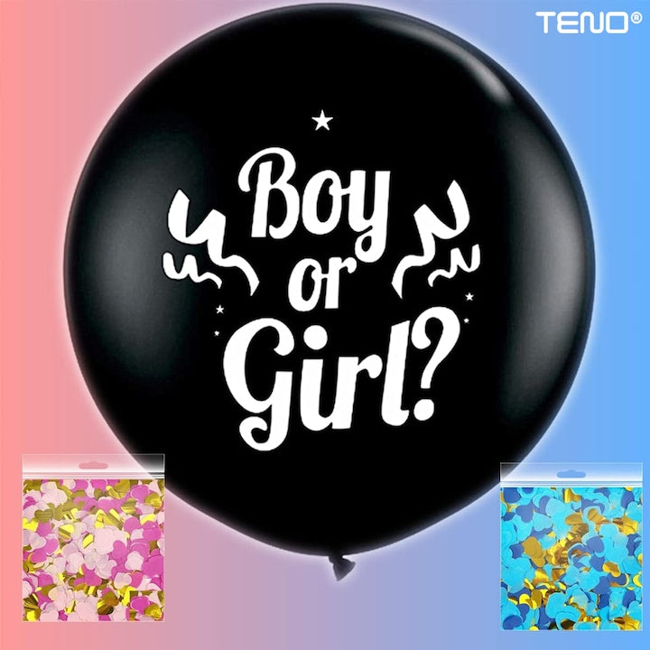 Balon Gender Reveal Teno®, pentru Petreceri/Evenimente/Botezuri, confetti in 2 culori, negru