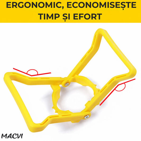 Set manere Macvi® pentru bidoane si sticle, plastic rezistent, 14.2 x 12.8 cm, galben & albastru, ergonomic, usor de utilizat
