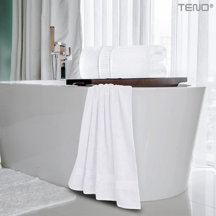 Prosop de baie si de fata Teno®, pentru uz rezidential/hotel/calatorii, densitate 420g/m², model egiptean, bumbac 100%, dimensiuni 30x50 cm, alb