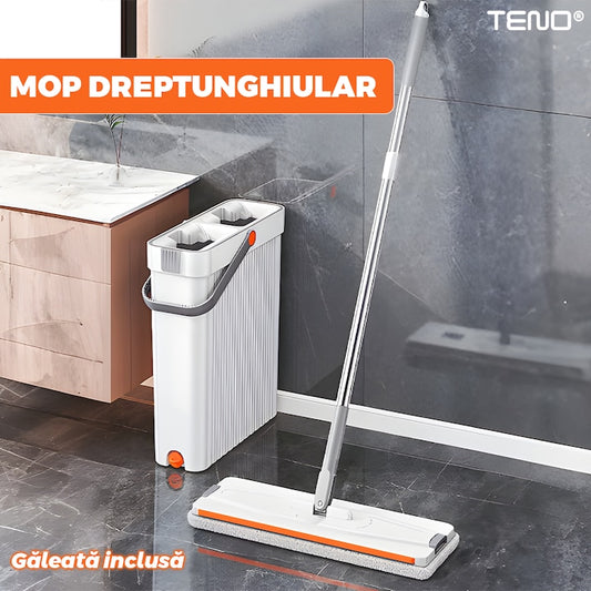 Set Mop si Galeata Teno, galeata dubla, mop plat din inox, alb
