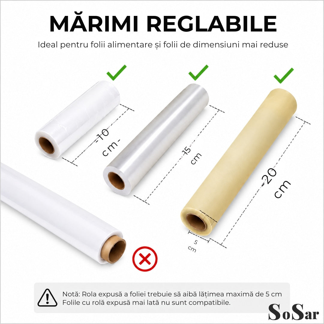 Dispenser Triplu de Bucatarie Sosar® pentru Hartie Folie Alimentara si Folie Aluminiu Suport Perete cu Taiere Usoara Organizator Bucatarie