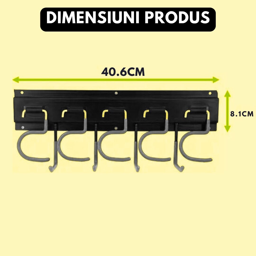Cuier/Organizator scule Macvi®, suport unelte si obiecte diverse, montaj usor, materiale rezistente, carlige multiple tip S si drepte, ideal pentru baie, garaj si spalatorie, negru