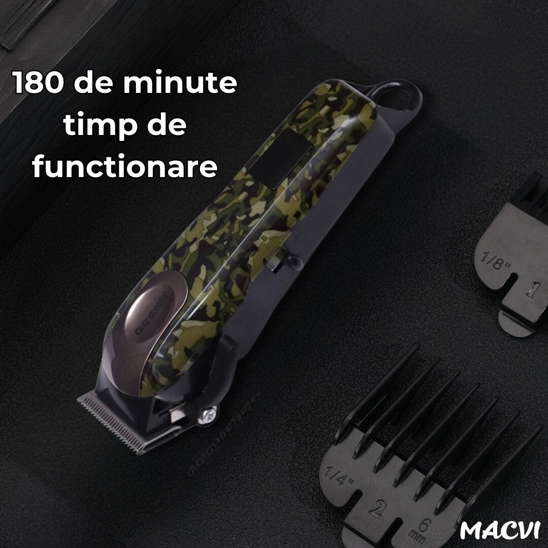 Trimmer Macvi® GM 2608 cu afisaj LED - Functionare cu cablu/fara fir, 15 setari de lungime, 3 ore incarcare, 180 min autonomie