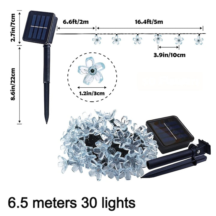 Lampi solare decorative Macvi, flori LED, 6.5m, 30 LED-uri, multicolor, IP44, impermeabile