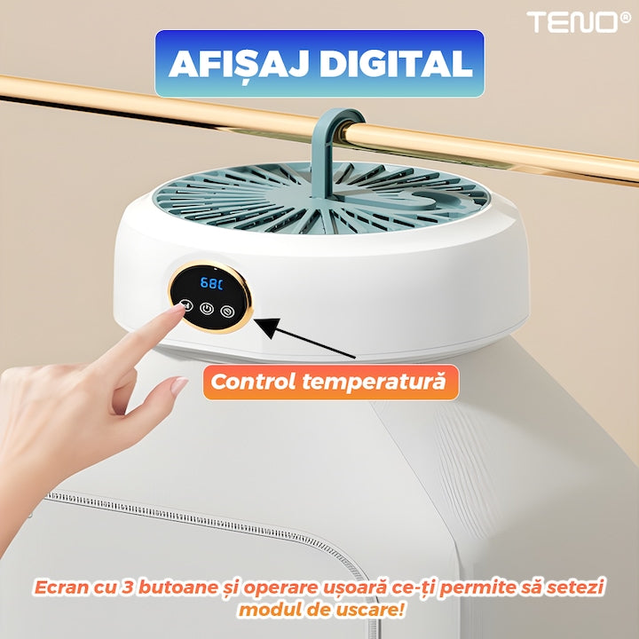 Uscator Electric Teno®, pentru rufe, sterilizare UV, capacitate 10 kg, timer 1-4 ore, 600 W, 14.3 x 21.5 x 22.1 cm, alb