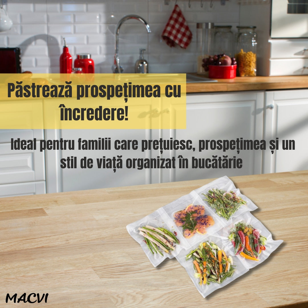 Set pungi vidat Macvi® 30x40 cm, 50 bucati, reutilizabile, pentru alimente si congelare
