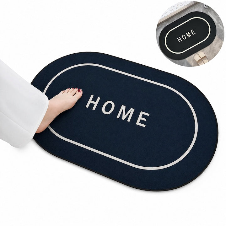 Covoras Antiderapant Macvi® Model HOME 40x60 cm, Oval, Decorativ, Intrare Hol, Bucatarie, Albastru Inchis