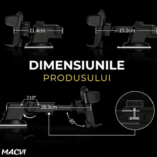 Suport telefon Macvi® cu brat telescopic, ajustabil, montare pe birou, design ergonomic