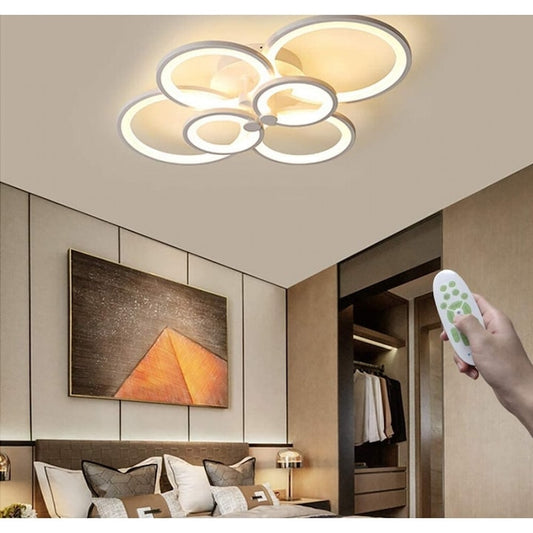 Lustra LED Smart Macvi® 6 Cercuri 160W Telecomanda Aplicatie Telefon Dimabila Lumina Calda Rece Neutra 70x58 cm