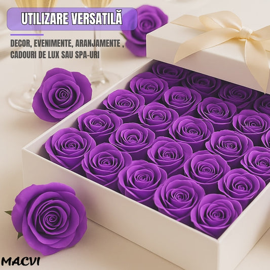 Set 50 trandafiri din sapun, 5x5 cm, calitate premium, decor si cadou elegant, Mov