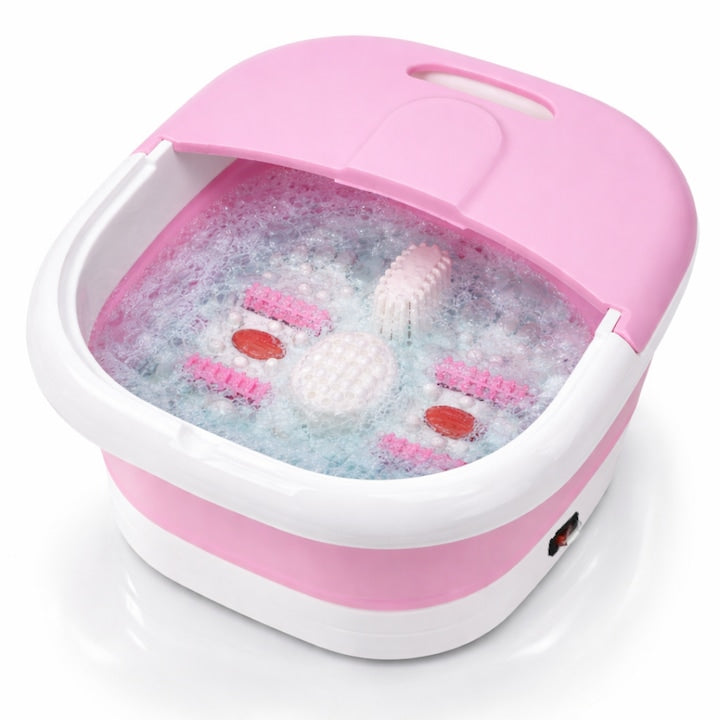 Aparat de masaj Macvi® pentru picioare pliabila cu masaj si incalzire 50°C, infrarosu, role masaj detasabile, functie relaxare si circulatie, spa portabil pentru acasa, design compact