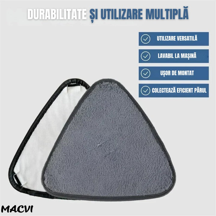 Laveta pentru mop triunghiular Macvi®, material absorbant de inalta eficienta, ideala pentru curatarea rapida si temeinica a suprafetelor.