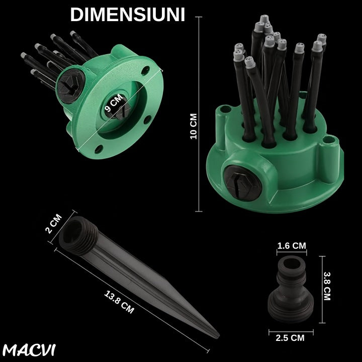 Aspersor Gradina Multifunctional Macvi® 360°, 12 Tuburi Flexibile, Economisire Apa