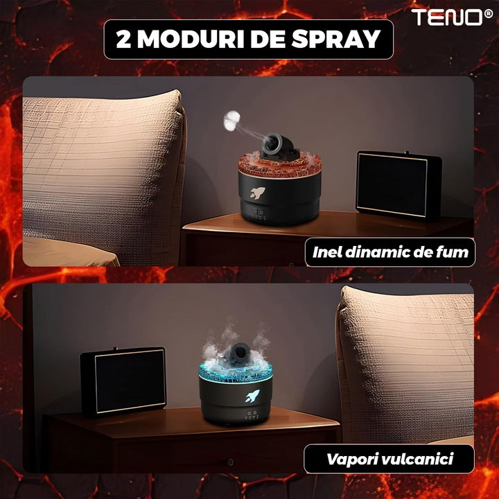 Difuzor Aromaterapie Teno®, forma de tun, 7 culori LED, lumini dinamice, control tactil, capacitate 300ml, silentios, rezerva inclusa, umidifica aerul, negru