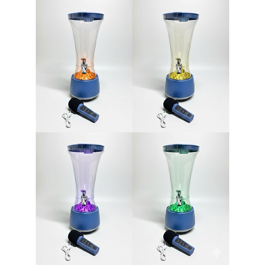 Dozator de Bauturi 3 in 1 Macvi®, 1.5L, Boxa Bluetooth 5.0, Sistem Karaoke cu Microfon, Lumini LED RGB, Robinet Integrat, Transparent, pentru Petreceri