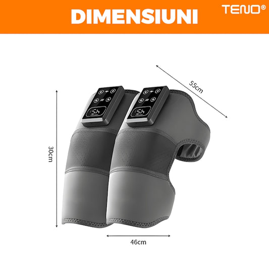 Aparat de Masaj 3 in 1 pentru Genunchi Teno®, 5 incalziri, 3 masaje, pentru cot si umar, ameliorarea durerilor, usor de utilizat, reincarcabil, gri