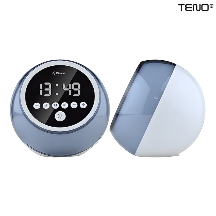 Ceas Desteptator Multifunctional Teno®, Bluetooth, functie de alarma, functie de radio, lumini RGB, autonomie ridicata, rotund