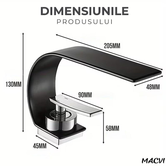 Robinet baie Macvi® tip cascada din alama inaltime 13 cm conexiune 3/8 montaj chiuveta design modern, negru mat