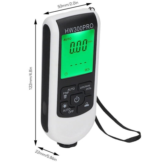 Tester profesional MACVI pentru masurarea grosimii vopselei auto, ABS, alb, sonda de inalta sensibilitate, afisaj digital