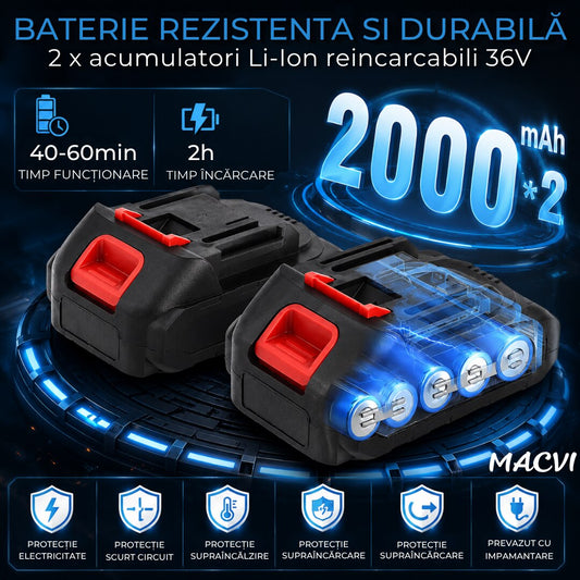Fierastrau cu Lant Electric Macvi® 6 Inch, 48V, Operare cu o Mana, Acumulatori - usor de utilizat si perfect pentru lucrarile de taiere usoara si medie. Datorita designului ergonomic, acest fieras
