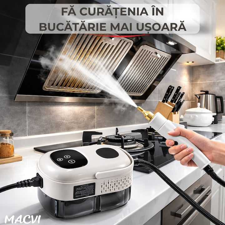 Aparat aburi Macvi® curatenie profesionala cu rezervor mare duze multiple si jet puternic pentru baie bucatarie tapiterii, Alb