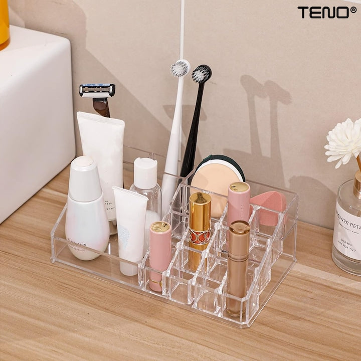 Organizator Cutie Depozitare pentru Produse Cosmetice Teno®, bijuterii si alte obiecte, 6 sertare, piese detasabile, transparent, 24 x 19 cm