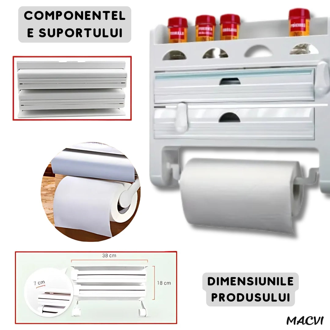 Dispenser Triplu de Bucatarie Macvi® pentru Hartie, Folie Strech si Folie Aluminiu