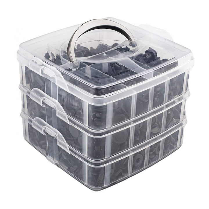 Set Cleme Auto 620 Piese Macvi, 16 Tipuri, Plastic Rezistent, Cutie Organizare