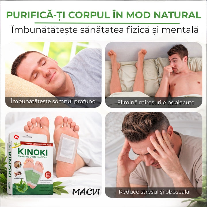 Set 10 Plasturi Plasturi Detox KINOKI Macvi® pentru Picioare cu ceai verde, Detoxifiere Naturala, Eliminare Toxine, Reducere Miros Neplacut, Imbunatatire Somn, Relaxare si Revitalizare