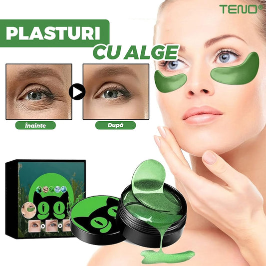 Set 60 de Plasturi pentru Ochi Teno®, cu alge marine, hialuronat de sodiu, hidratanti, pentru ingrijirea ochilor, lumineaza cercurile ochilor, reduc pungile de sub ochi, verde