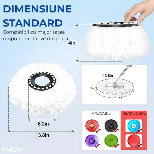 Set Mop Rotativ Macvi®, Galeata, Dubla Actiune, Capat Microfibra, Sistem Stoarcere, Inaltime Ajustabila, Alb/Gri