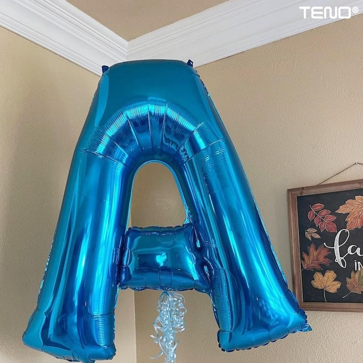 Set 12 Baloane Teno®, Litere, pentru Petreceri/Aniversari/Evenimente, o singura dimensiune, o culoare, metalizate, folie, model BINE ATI VENIT albastru, 45 cm