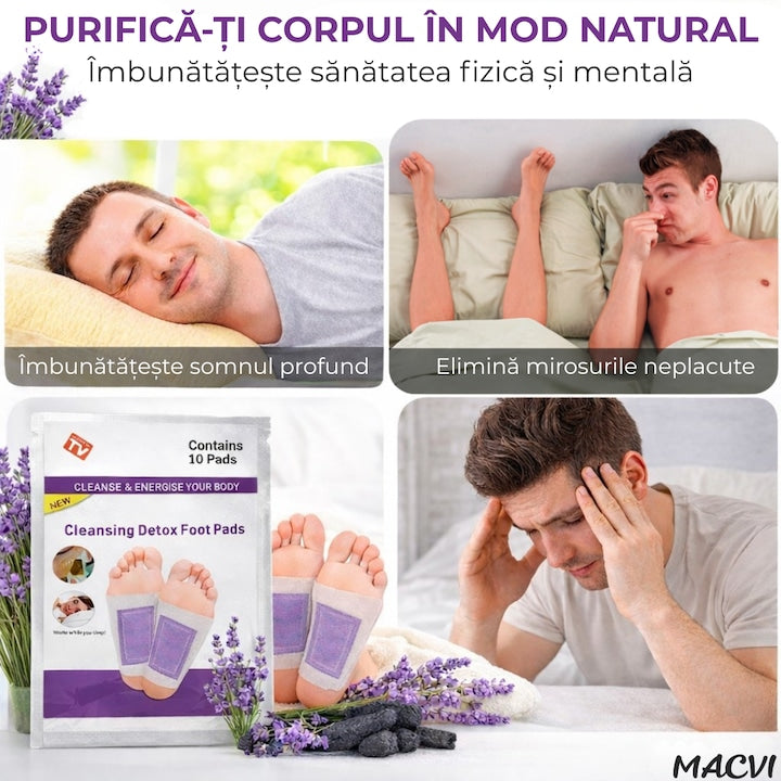 Set 10 Plasturi Plasturi Detox KINOKI Macvi® pentru Picioare cu Lavanda, Detoxifiere Naturala, Eliminare Toxine, Reducere Miros Neplacut, Imbunatatire Somn, Relaxare si Revitalizare