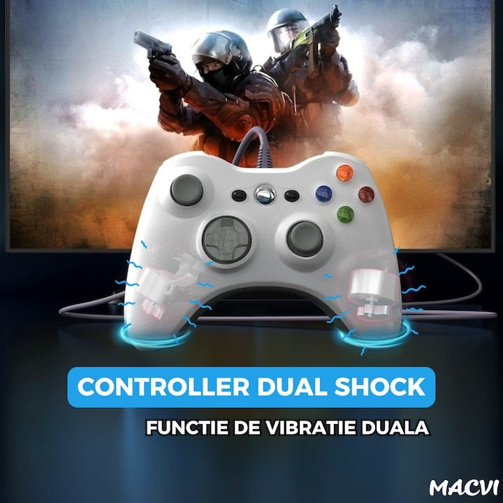Controller Dual Shock Macvi® pentru PC si Xbox 360 cu stick-uri analog vibratii realiste dualpad 8 directii conectare USB cablu 2, 5 m