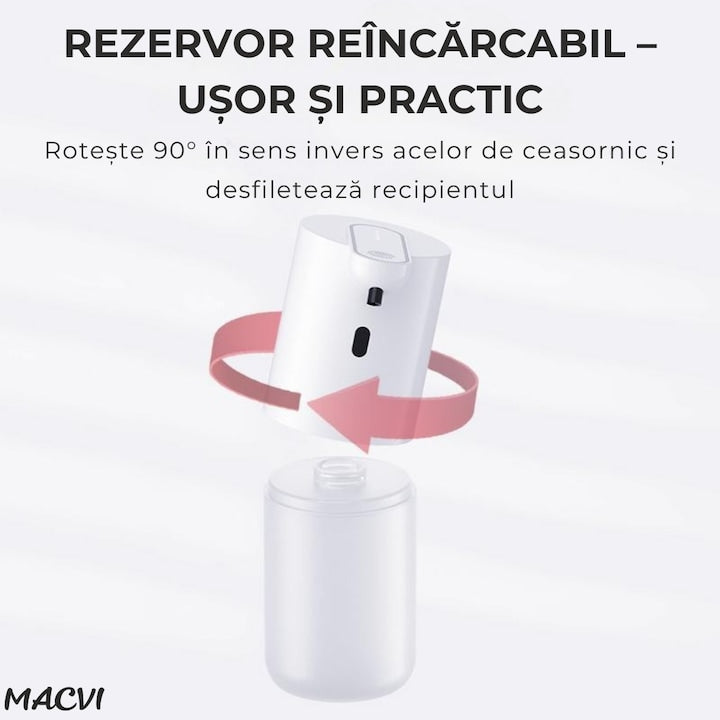 Dozator automat sapun spuma Macvi® cu senzor infrarosu 4 niveluri volum spuma reincarcabil USB-C 400 ml IPX5