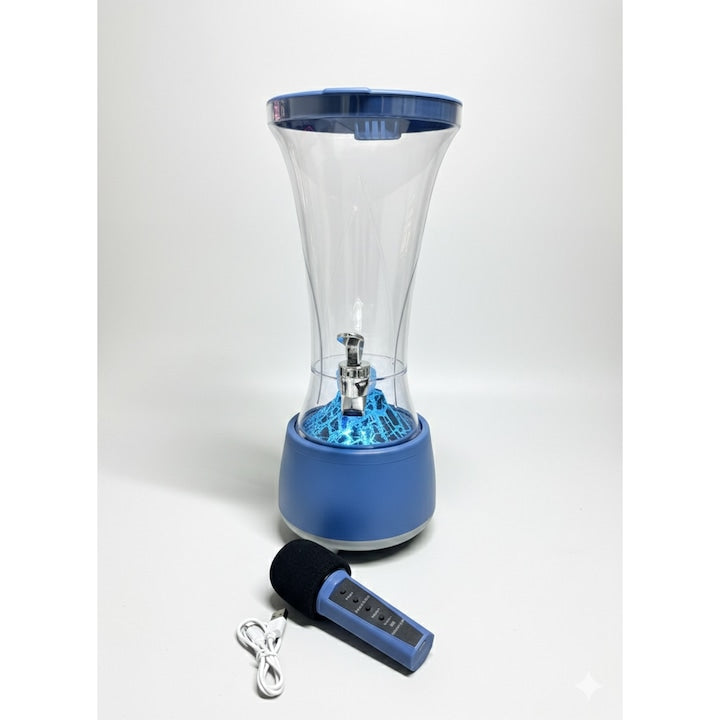 Dozator de Bauturi 3 in 1 Macvi®, 1.5L, Boxa Bluetooth 5.0, Sistem Karaoke cu Microfon, Lumini LED RGB, Robinet Integrat, Transparent, pentru Petreceri