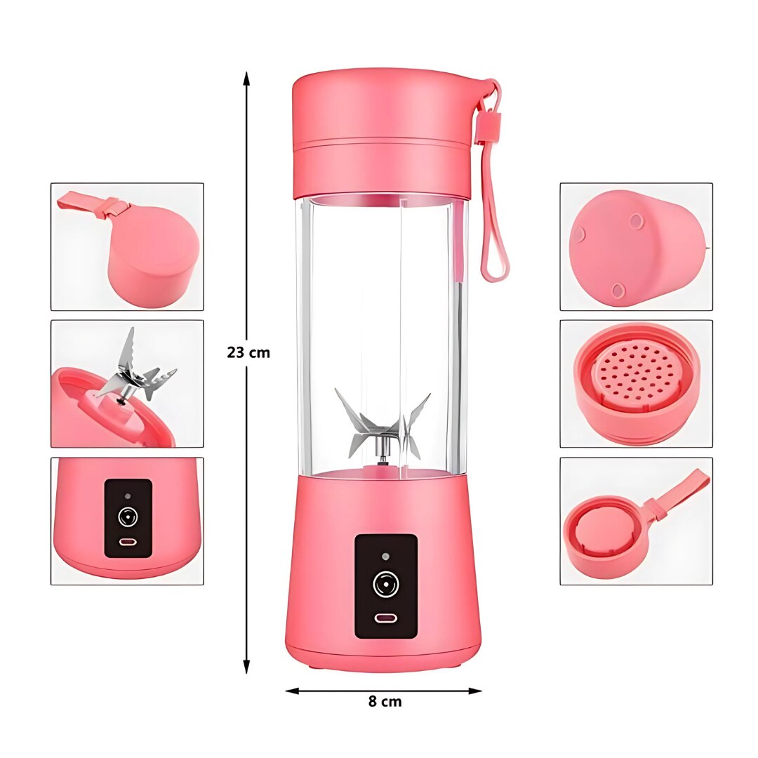 Mini Blender Electric Macvi® ,75 W,1x USB, 380 ml, Roz