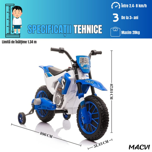 MOTOCICLETA CU ROTI AJUTATOARE ALBASTRU