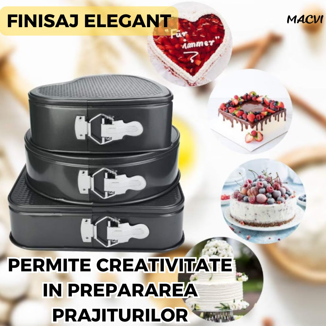 Set 3 Tavi pentru Prajituri Macvi® din metal diverse forme negre
