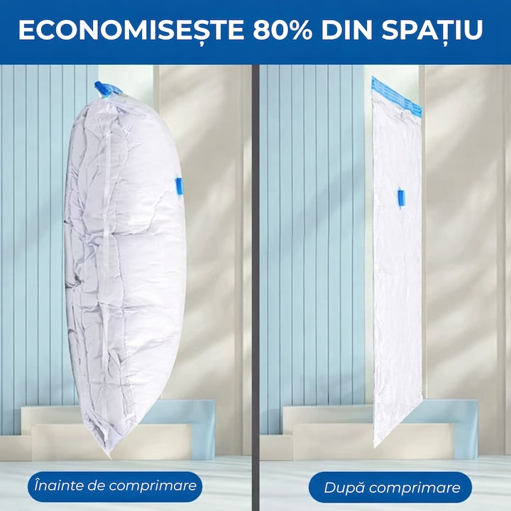 Set 11 Piese Saci de Vidat Macvi®, 10 Saci Vacuum Reutilizabili + Pompa Manuala, 40×60 cm, 50×70 cm, 60×80 cm, 80×100 cm, Economisire Spatiu pana la 80%