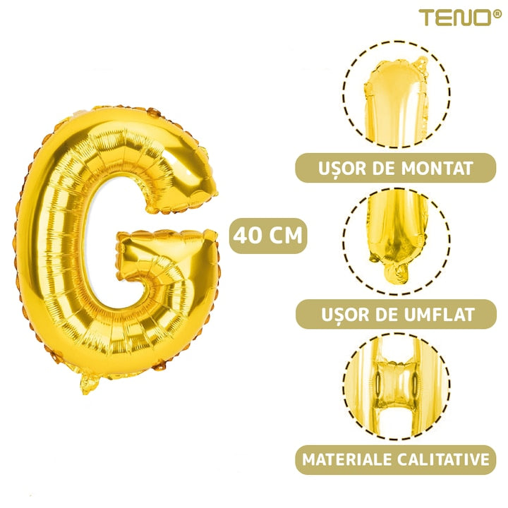 Balon in Forma de Litera G Teno®, metalizat, pentru Petreceri/Aniversari/Evenimente, rezistent, folie, gold, 40 cm
