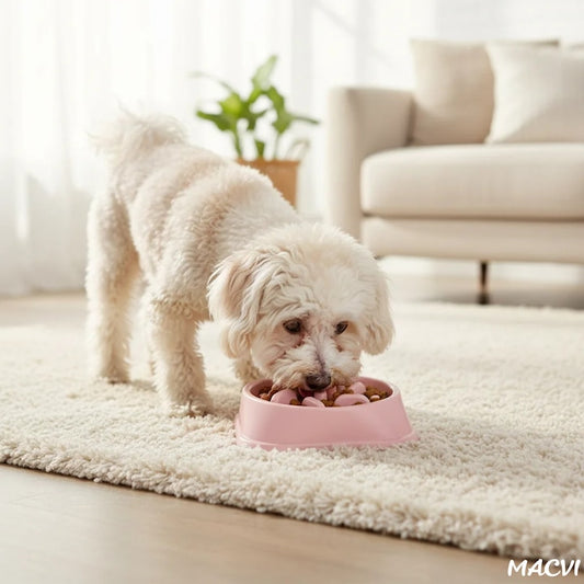 Alimentator Lent pentru Animale Macvi®, Bol Antiderapant Hranire Lenta pentru Caini si Pisici Design Interior AntiInghitire Material Sigur Usor de Curatat Rezistent, Roz
