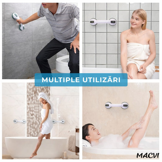 Maner de baie Macvi® cu ventuze puternice maner antiderapant bara de sprijin baie cada si toaleta portabil fara gauri pana la 113 kg