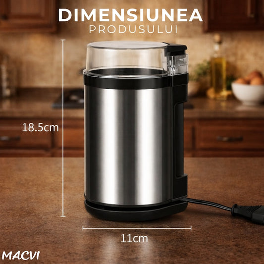 Rasnita Electrica de Cafea Macvi®, 180W, Cutite din Otel Inoxidabil, Capacitate 75 g, Macinare Rapida si Uniforma