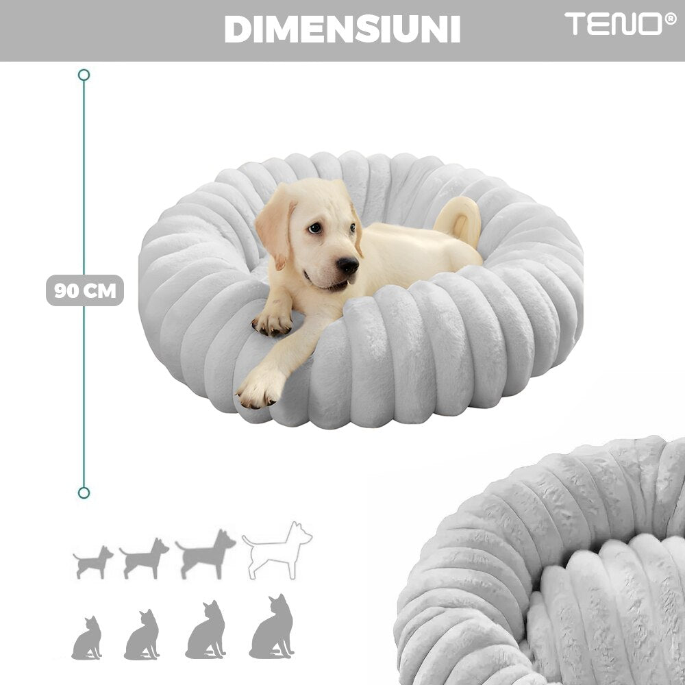 Pat Teno pentru animale, moale si pufos, gri, diametru 90cm