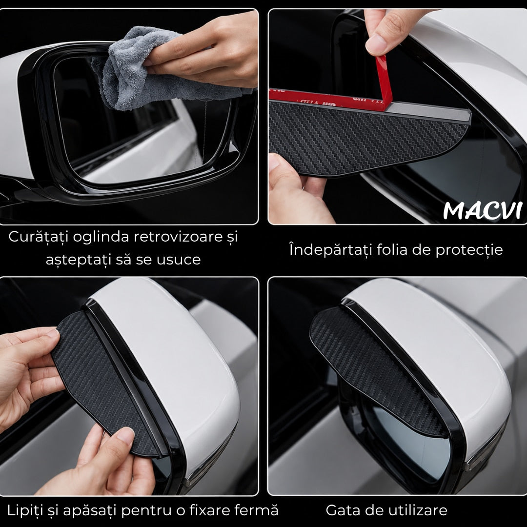 Set deflectoare oglinzi auto Macvi, fibra de carbon, negru, 185mm
