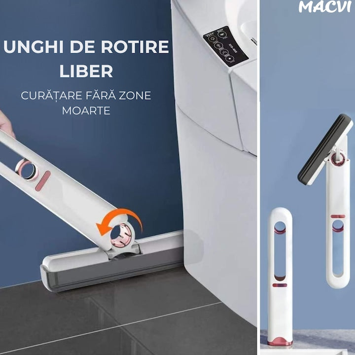 Mini Mop Macvi® pentru Curatarea Suprafetelor si Geamurilor, Sistem de Storcere Buretel, Rotativ, Portabil, 29 cm, Alb