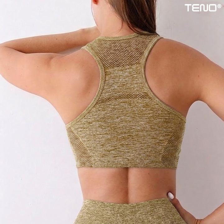 Set Costum Fitness din 2 Piese Teno®, colanti si bustiera, material respirabil, uscare rapida, elasticitate ridicata, one-size, galben