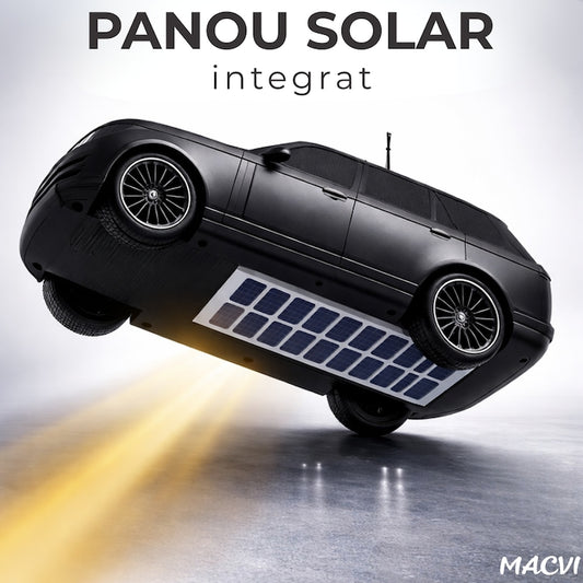 Boxa Portabila Macvi®, Bluetooth 5.0 cu design de masina, faruri luminate, incarcare usb si panou solar, functie suport pentru telefon, negru